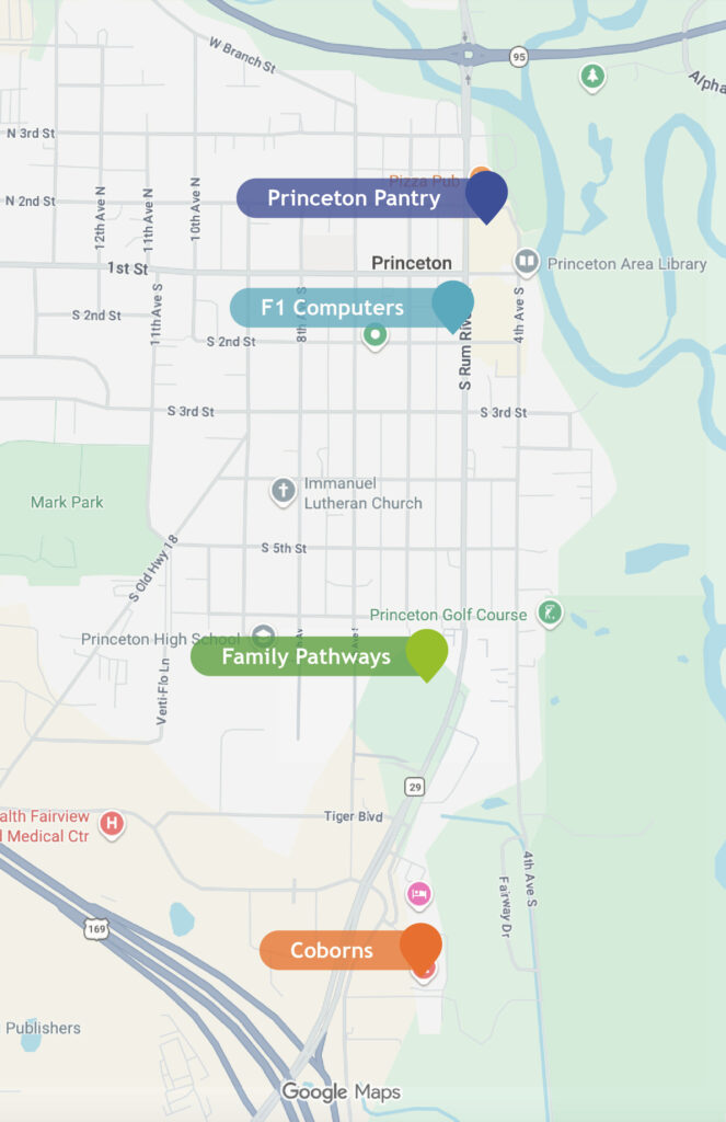 A map of the Princeton area featuring drop off locations. Said locations can be found via the map links.